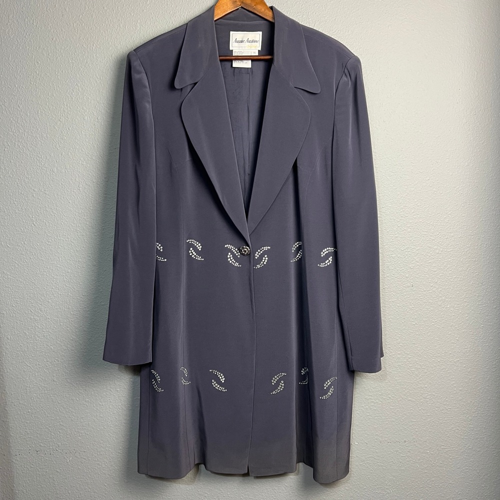 Aussie Austine Blazer Dress Rhinestone Embellished Elegant Size‎ 16 Gray Career